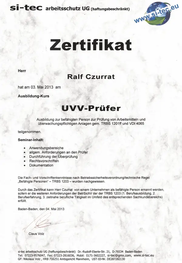 UVV-Prüfer - Ralf Czurrat